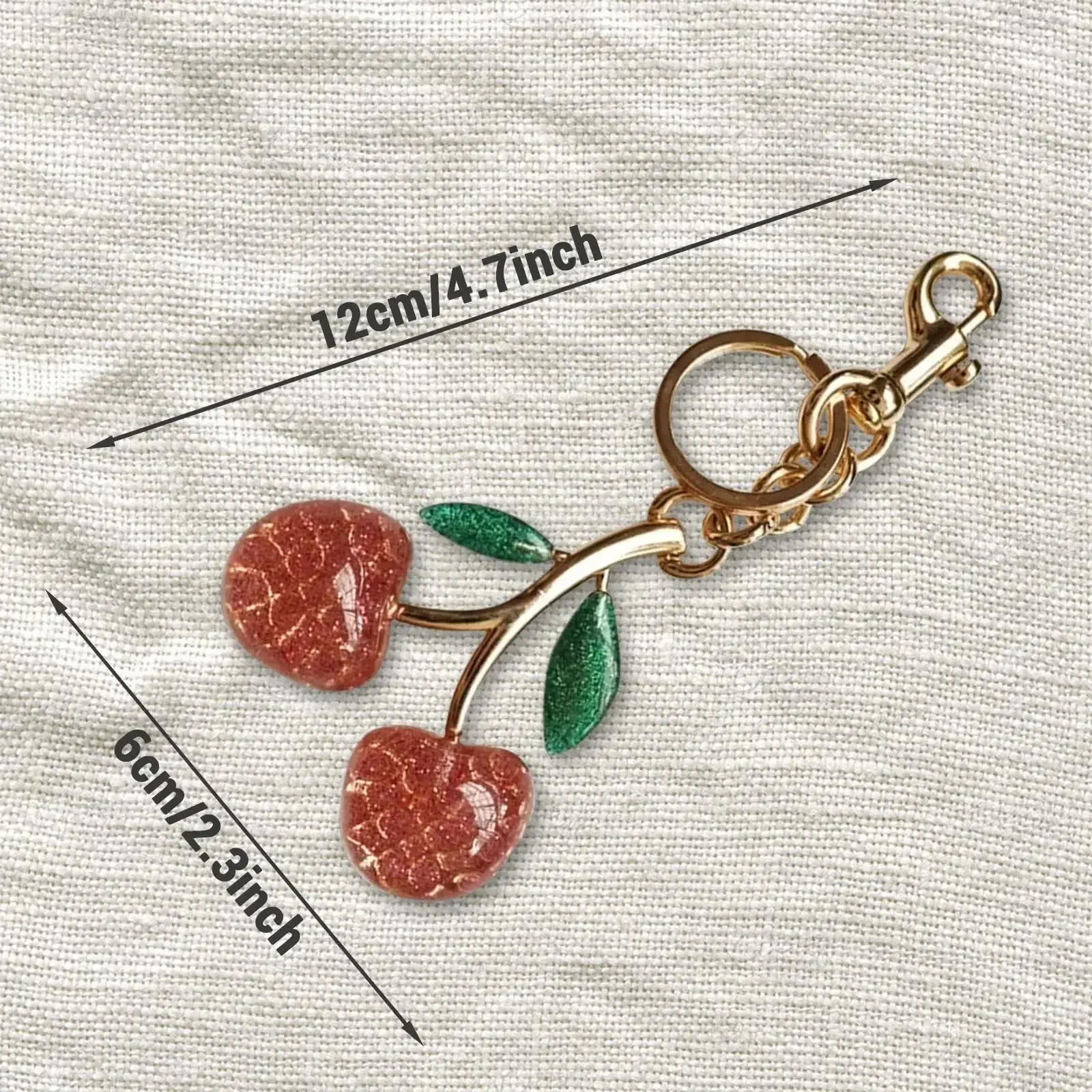 Color: green - Cherry Bag Charm Cherry Keychain Charm Metal Accessory Sparkling Resin For Coach Purses And Bags, Red, Black, Pink