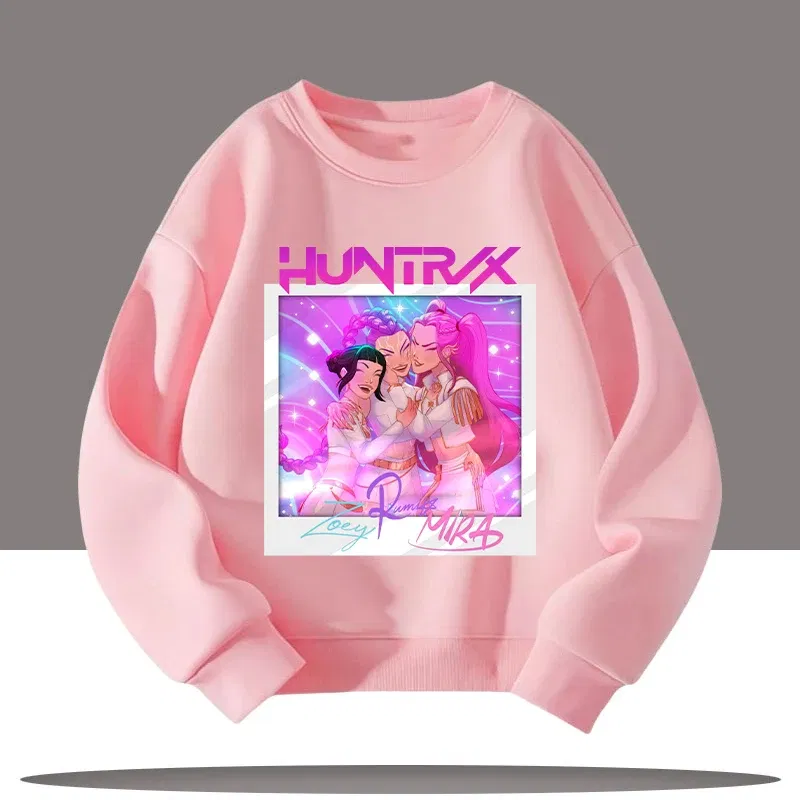Color: GRAY, Kid Size: 8 - Children's Clothing K-pop Demon Hunters Cartoon Print 3-12 Year Old New Style Kids Round-neck Sport Shirt Cute Girl Casual Top