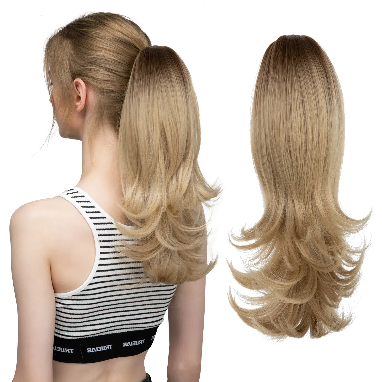 Color: #144, Bulk Buy: 1pc, Stretched Length: 14inches - Synthetic Claw Clip In Ponytail Hair Extensions Wavy Hairpiece 14" Fake Blonde Black Hair False Pigtail With Elastic Band