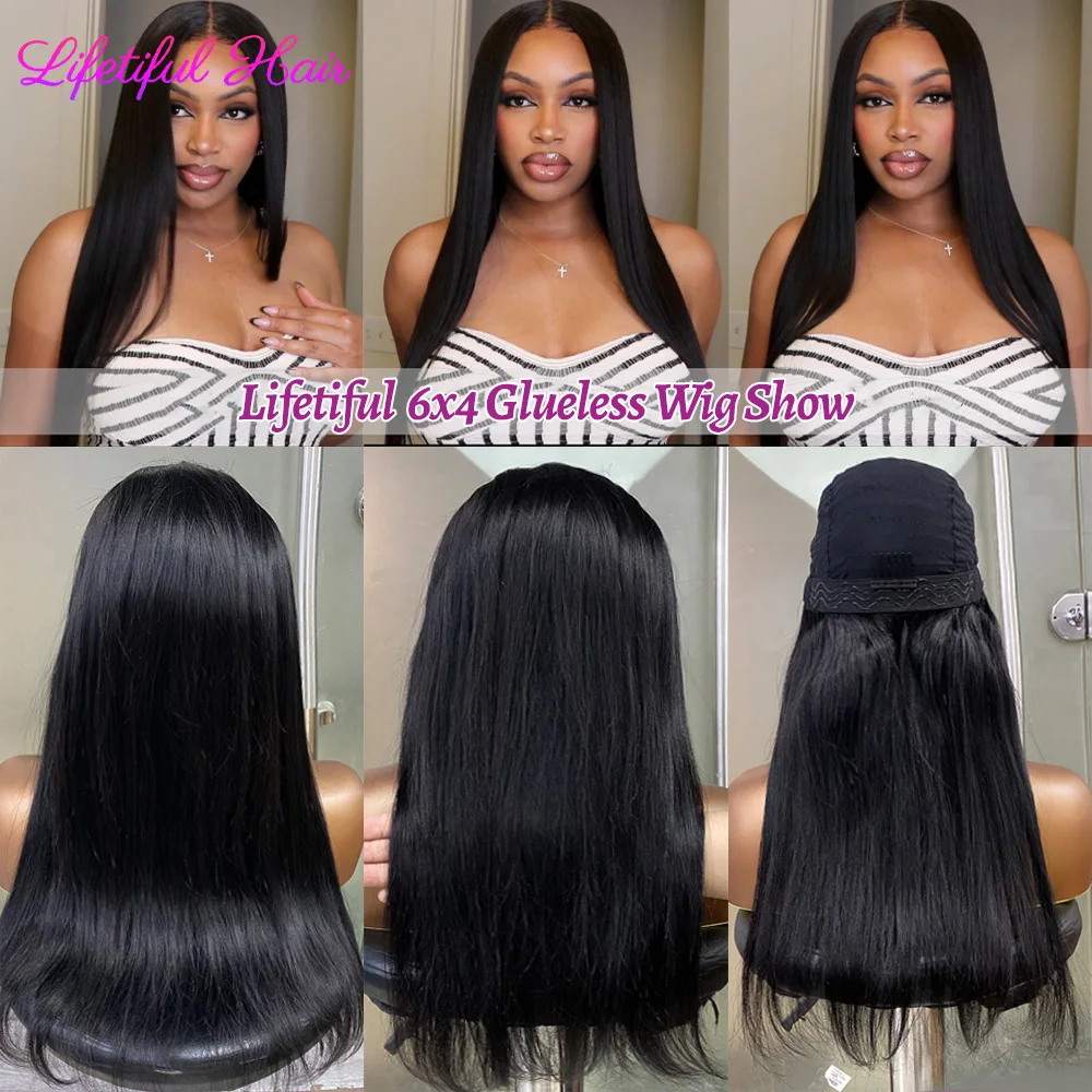 Hair Color: #1B, Density: 200%, Ships From: CHINA, Stretched Length: 22INCHES - 32 Inch 6x4 Bone Straight Human Hair Wigs Glueless Wig Human Hair Ready To Wear Pre-cut Brazilian 100% Human Hair Wigs For Women