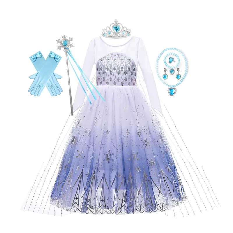Color: green, Kid Size: 4T - Disney Kids Girls Cosplay Frozen Elsa Anna Princess Dress Girl Mesh Ball Gown Carnival Birthday Clothes Snow Queen Elsa Costume