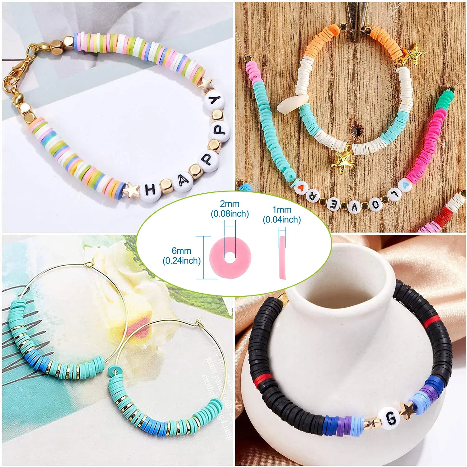 Color: Lavender, Item Diameter: 6mm - 16Inch/Line 6mm Colorful Flat Round Polymer Clay Beads Loose Spacer Beads for DIY Jewelry Making Bracelet Necklace Accessories