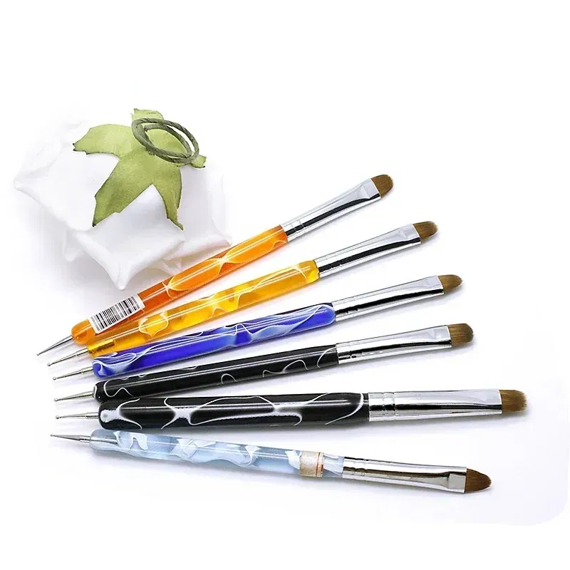 Color: plum - TIANMI Kolinsky French Nail Art Brush Dual End Nail Art Dotting Pen Acrylic Drawing Rhinestone UV Gel Painting Manicure Tool