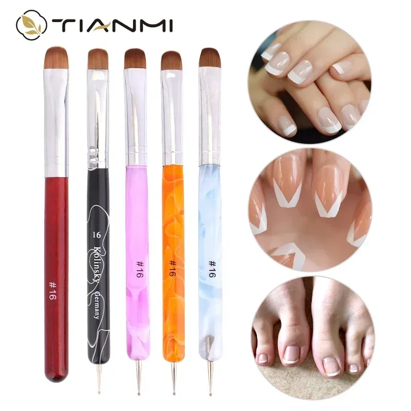 Color: plum - TIANMI Kolinsky French Nail Art Brush Dual End Nail Art Dotting Pen Acrylic Drawing Rhinestone UV Gel Painting Manicure Tool