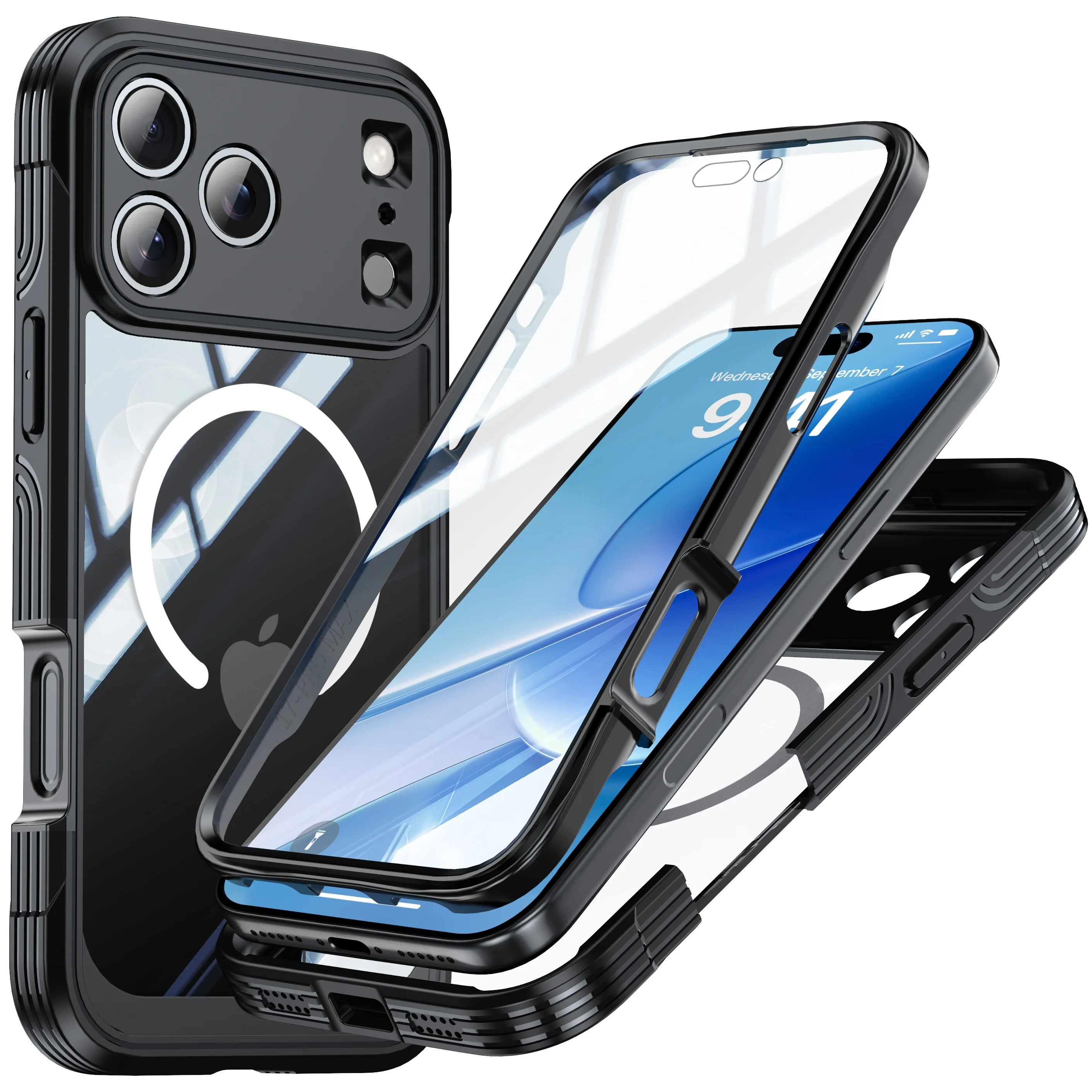 Color: black, Compatibility by Model: iPhone17 Pro - Shellbox-For iPhone17promax/17Air phone case, drop-resistant, ultra-thin transparent magnetic, scratch-resistant and wear-resist