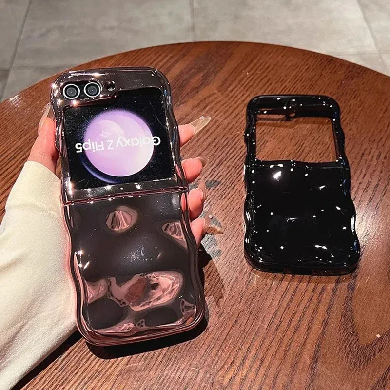 Color: Blue, Material: ABS - Cartoon Stone Pattern Gloss Wave Case for Samsung Galaxy Z Flip 6 5 flip6 Plating Meteorite Soft TPU Shockproof Ins Korean Cover