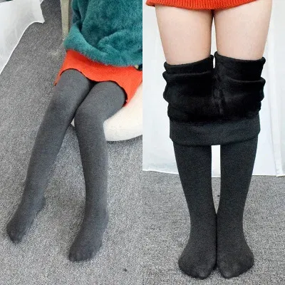 Color: black, Size: 90cm - High Quality Winter Fur Girls Leggings Thick Velvet Children Pants Warm Elastic Waist Cotton Kids Girls Trousers