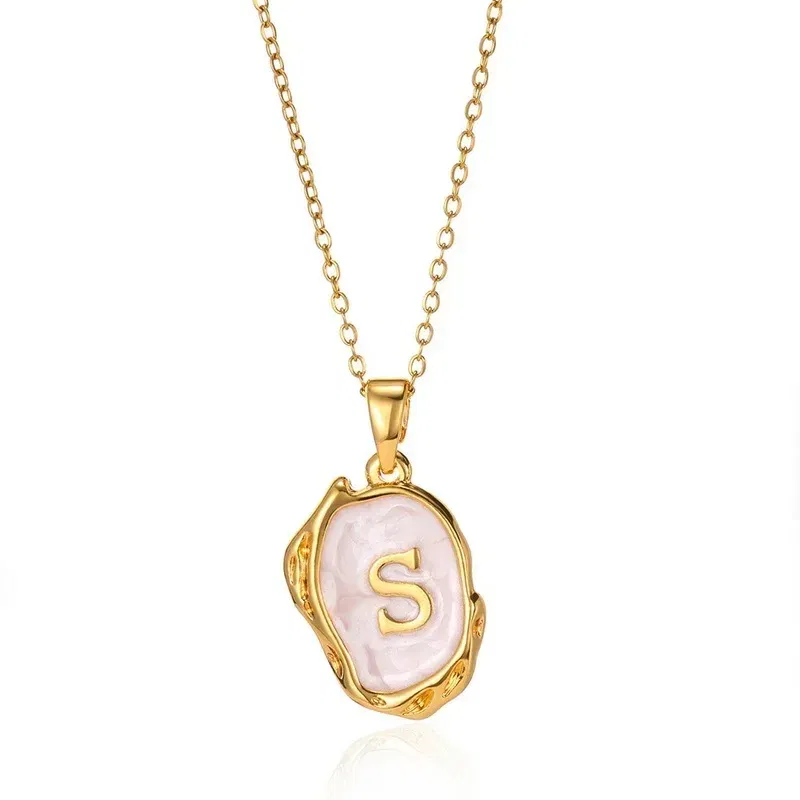 Metal Color: Antique Copper Plated, Length: 40cm - Y2K Stainless Steels Drip Oil 26 Letter Necklaces for Women Men Alphabet A-Z Initials Pendant Necklace Aesthetic Jewelry Gift