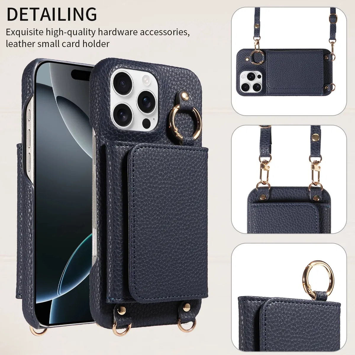 Color: Blue, Bundle: Case & Strap, Material: Artificial Leather, Compatibility by Model: iPhone 13 Pro Max - For IPhone16 15 Pro Max 14 13 12 Series PU Leather Magsafe Magnetic Wireless Charging Shockproof Crossbody Wallet Phone Case