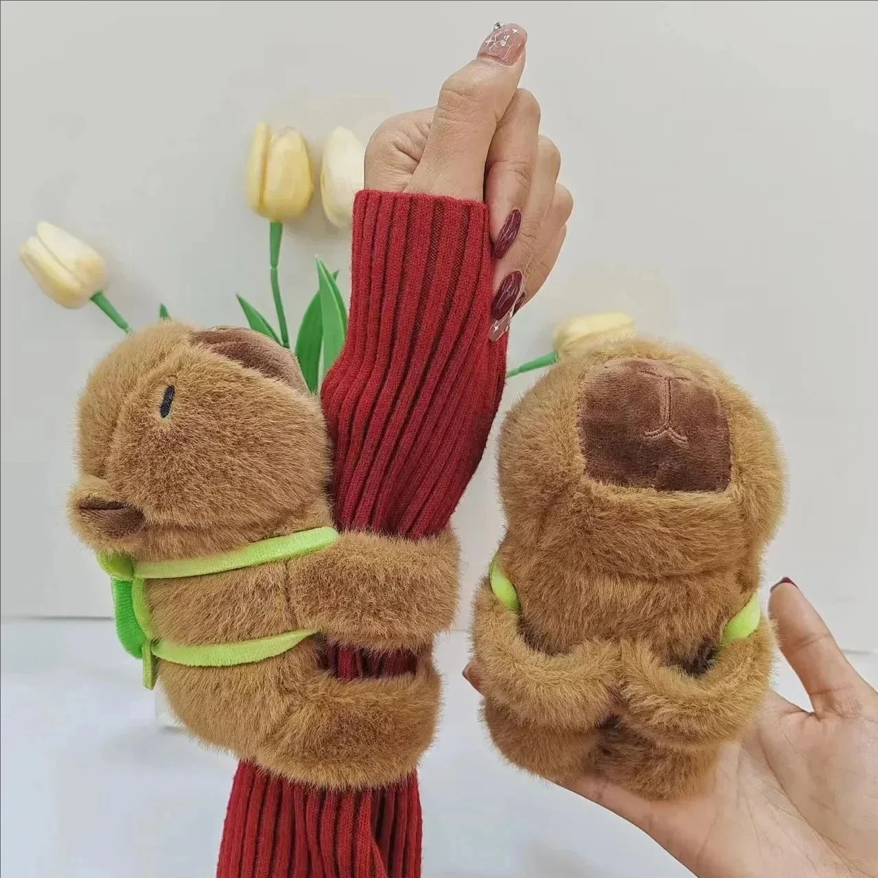 Color: Chocolate Color - 5PCS Cute Plush Doll Water Dolphin Doll Wrist Snap Ring Toys Plush Toys Capybara Toys Hand Ring Fun Pop Circles Kids Holiday Gi