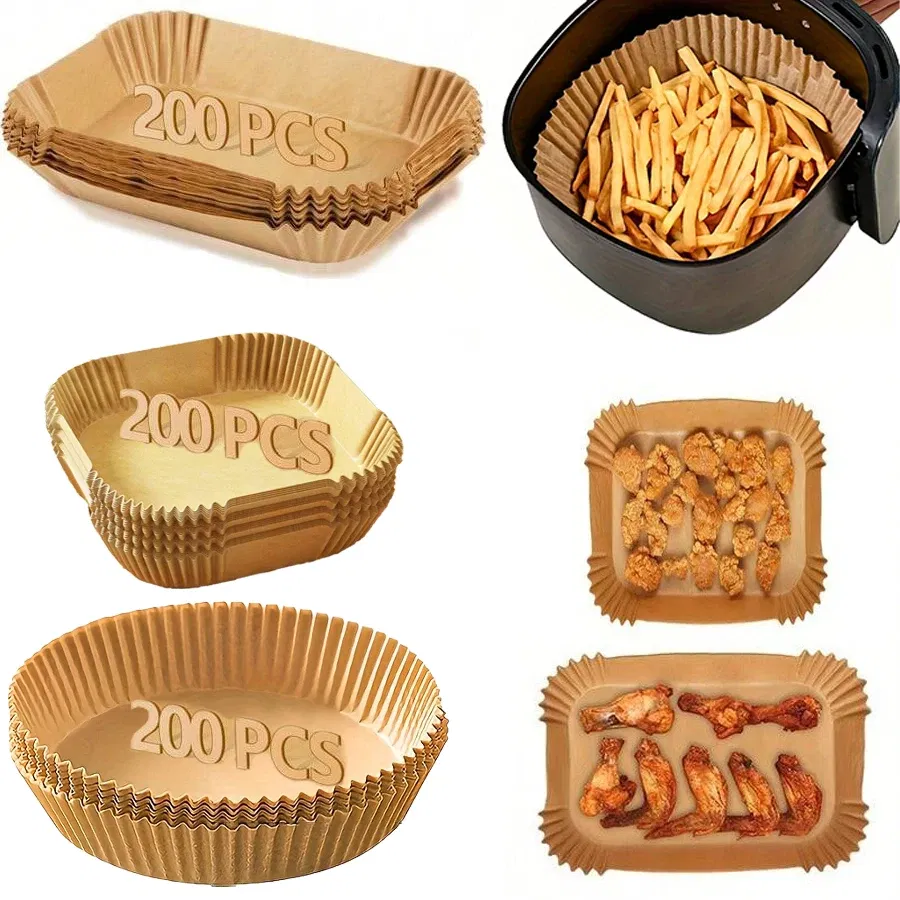 Color: Chocolate - Air Fryer Paper Liners Disposable Oil-Proof Waterproof Baking Paper Round Square And Rectangle Parchment Kitchen Party Supplies