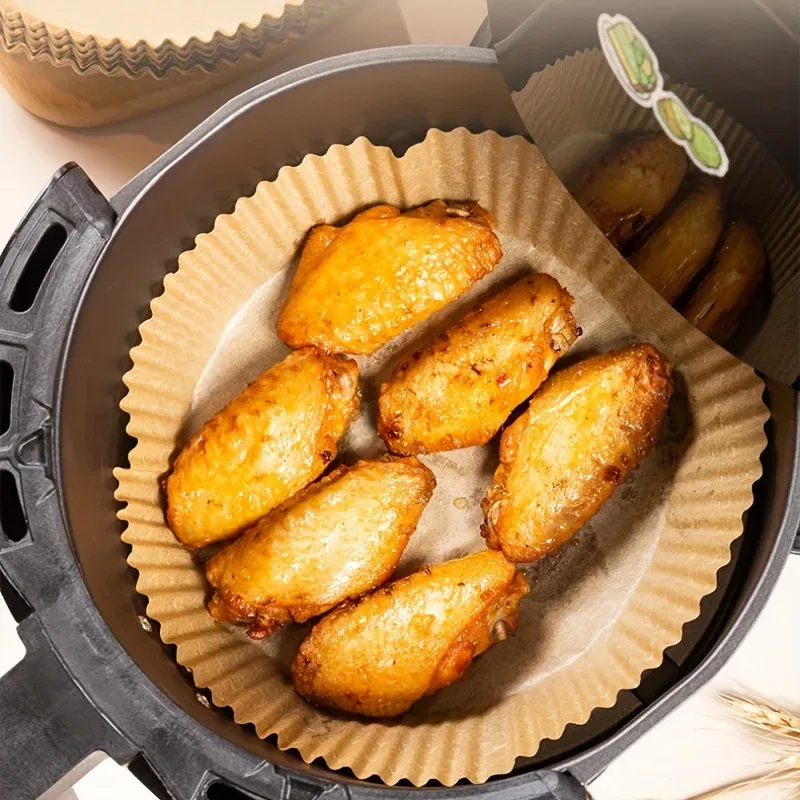Color: Chocolate - Air Fryer Paper Liners Disposable Oil-Proof Waterproof Baking Paper Round Square And Rectangle Parchment Kitchen Party Supplies