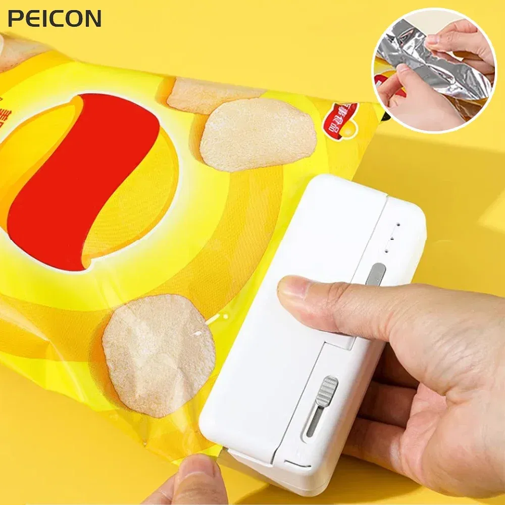 Color: Silver Gray - Mini Plastic Bag Sealer Heat Bag Sealing Machine Food Packaging Plastic Bags Sealer Clip Bag Handheld Rechargeable Heat Sealer