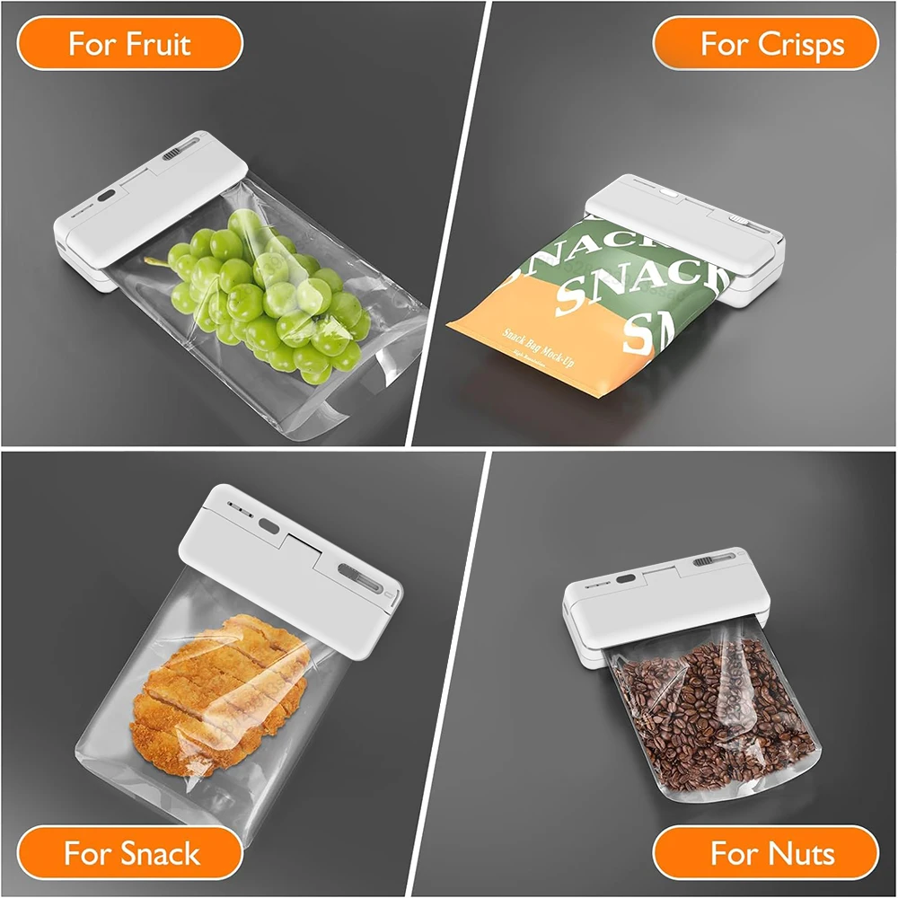 Color: Silver Gray - Mini Plastic Bag Sealer Heat Bag Sealing Machine Food Packaging Plastic Bags Sealer Clip Bag Handheld Rechargeable Heat Sealer