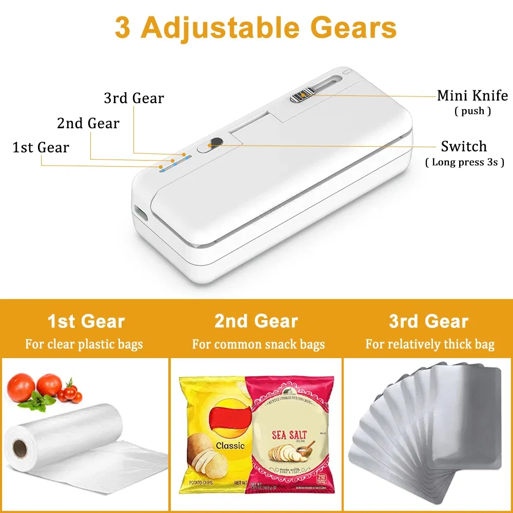 Color: Silver Gray - Mini Plastic Bag Sealer Heat Bag Sealing Machine Food Packaging Plastic Bags Sealer Clip Bag Handheld Rechargeable Heat Sealer