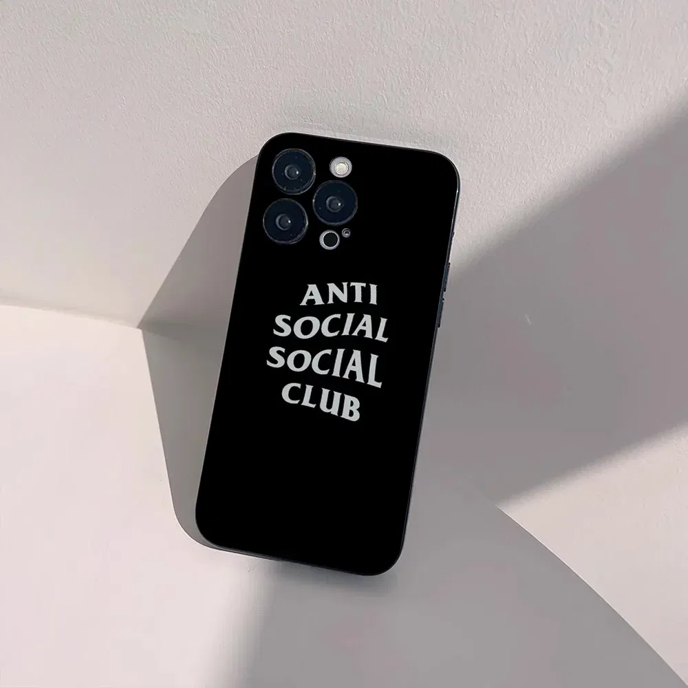 Color: Dark Grey, Material: POLYESTER - Anti Social Social Club Phone Case For IPhone 16 15 14 13 Pro Max 11 12 Mini X Xs XR Se 2022 Black Silicone Cover