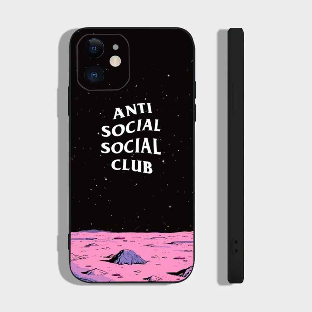 Color: Dark Grey, Material: POLYESTER - Anti Social Social Club Phone Case For IPhone 16 15 14 13 Pro Max 11 12 Mini X Xs XR Se 2022 Black Silicone Cover
