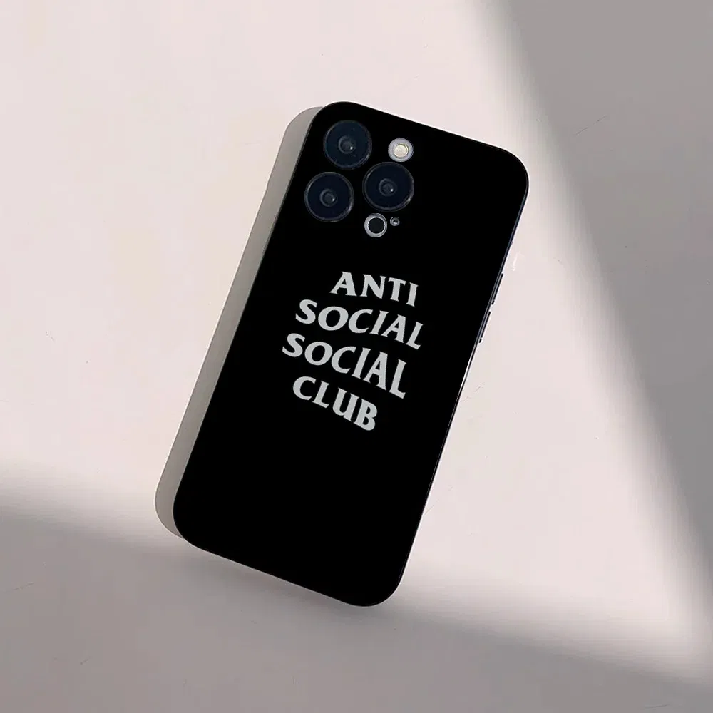 Color: Dark Grey, Material: POLYESTER - Anti Social Social Club Phone Case For IPhone 16 15 14 13 Pro Max 11 12 Mini X Xs XR Se 2022 Black Silicone Cover