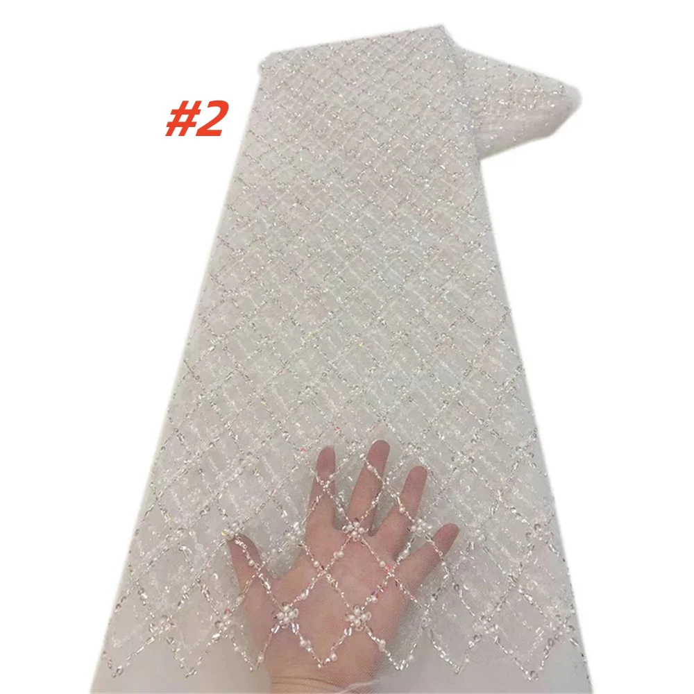 Color: GRAY, Length: 1 yard, Width: 120cm - Gold African Sequins Lace Fabric 2025 High Quality French Nigerian Groom Lace Mesh Fabrics Beads For Sewing Dress Wedding Party