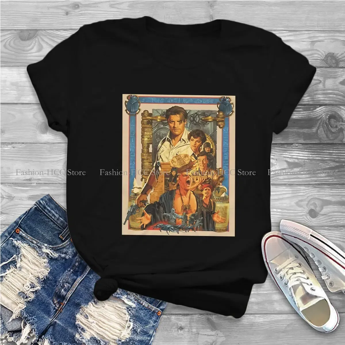 Color: black, Size: XL - Brendan Fraser Poster Unique Polyester TShirt The Mummy Movie Top Quality Creative Graphic T Shirt Stuff