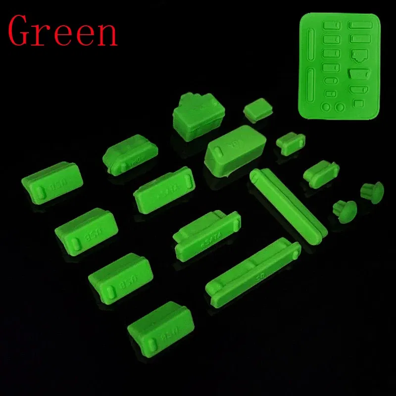 Color: green - 16pcs/set Colorful Silicone Anti Dust Plug Cover Stopper Dust Plug Laptop Dustproof USB Port RJ45 Interface waterproofCover