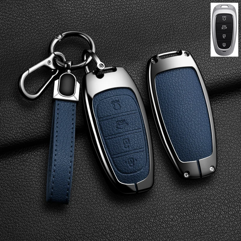 Color Name: Silver - New Auto Alloy Car Key Case Cover Fob for Hyundai Solaris Sonata Hybrid NEXO NX4 New Grand Santa Fe Tucson 2020-2024 Accessories