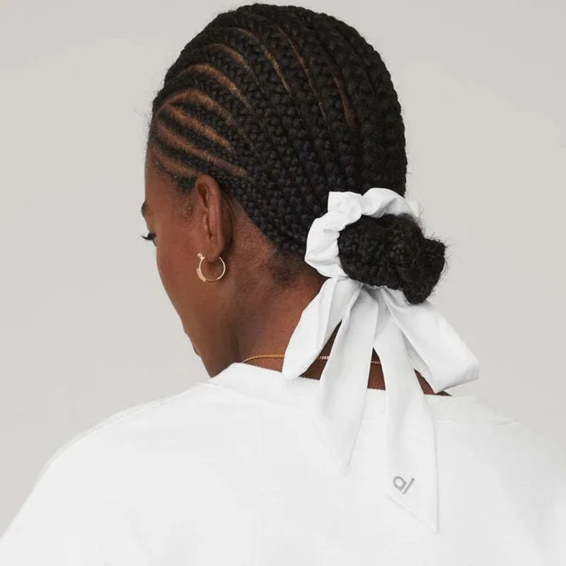 Color: GRAY - al Love Knots Tie Scrunchie Bow Ribbon Hair Clip Fashion Simple Solid Hair Pin Retro Headband with Clips Girls Hair Accessories
