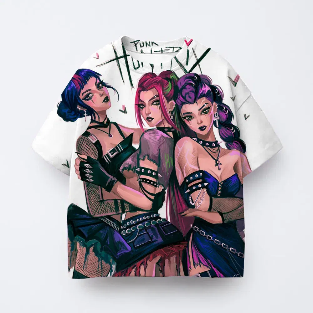 Color: SKY BLUE, Kid Size: 6 - Toddler Girl Clothes Kpop Demon Hunters Cartoon Tee Shirt Funny Gift for Fans Harajuku Cool Kids T-shirts Cotton Summer Tops