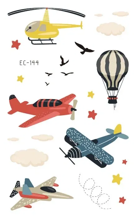 Color: light yellow - 1Sheets Vehicle Temporary Tattoo Small Cars Helicopter Train Steamship Hot Air Balloon Kid Waterproof Fake Tattoo Sticker
