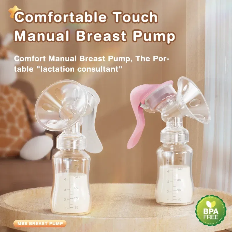 Color: Pink - MAMIJOY Breast Pump Baby Nipple Manual Suction Milk Pump Feeding Breasts Pumps Milk Bottle Sucking Postpartum Supplies BPA Free