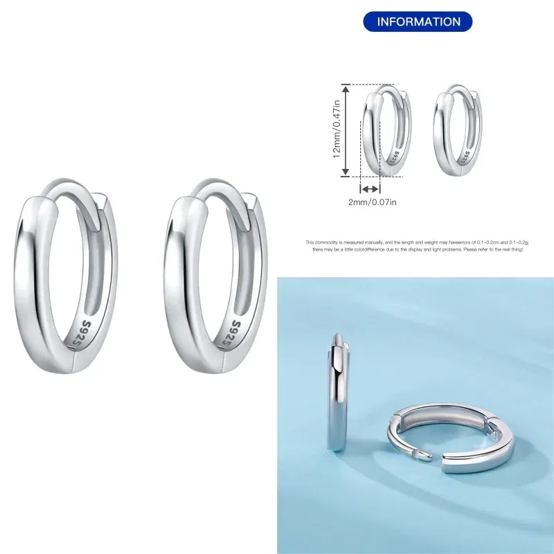 Gem Color: silver - New 100% 925 Sterling Silver Hoop Earrings Zircon High Quality For Women's Girl Wedding Fine Jewelry Accessories Party Gifts