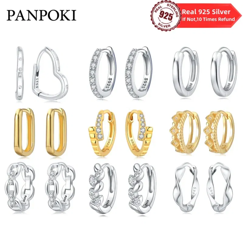 Gem Color: silver - New 100% 925 Sterling Silver Hoop Earrings Zircon High Quality For Women's Girl Wedding Fine Jewelry Accessories Party Gifts