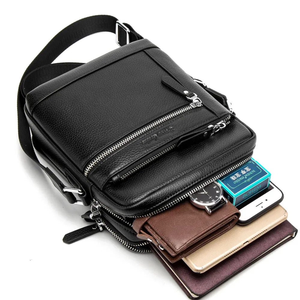 Color: green, Ships From: CN - BISON DENIM Classic Black Male Bag Genuine Leather Business Crossbody Bag iPad Mens Messenger Bag Casual bolsas male N2845