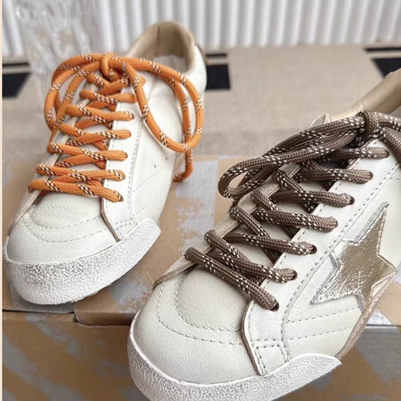 Color: GRAY, Length: 140cm - Colorful Diagonal Dots Round Rope Shoelaces Coarse Weave Polyester Shoes Laces For Women Men Sports Casual Sneaker DE Tran Shoes