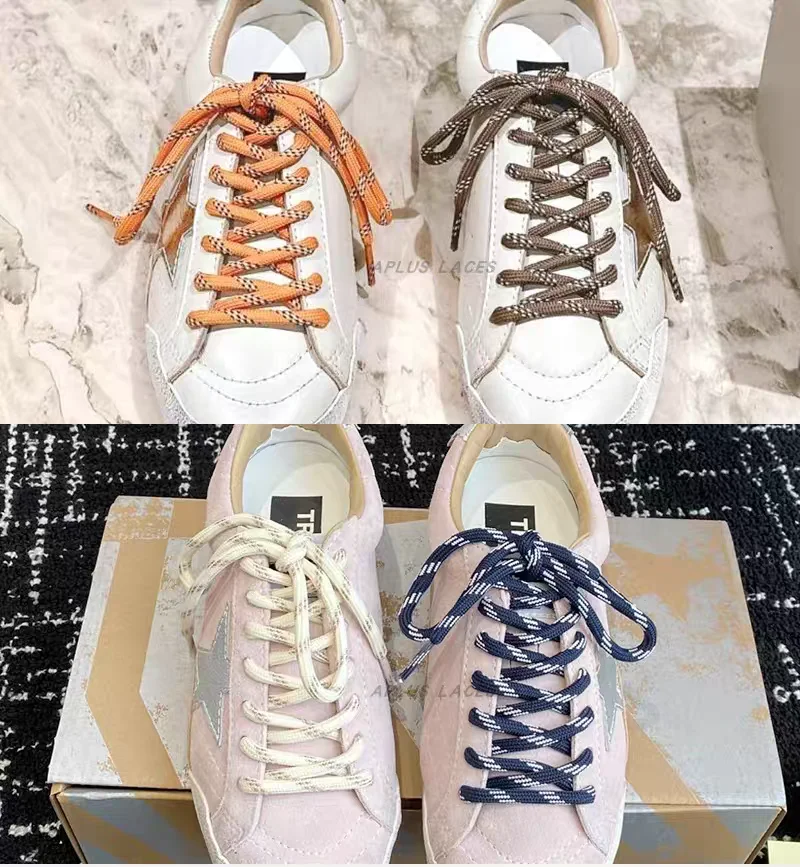 Color: GRAY, Length: 140cm - Colorful Diagonal Dots Round Rope Shoelaces Coarse Weave Polyester Shoes Laces For Women Men Sports Casual Sneaker DE Tran Shoes
