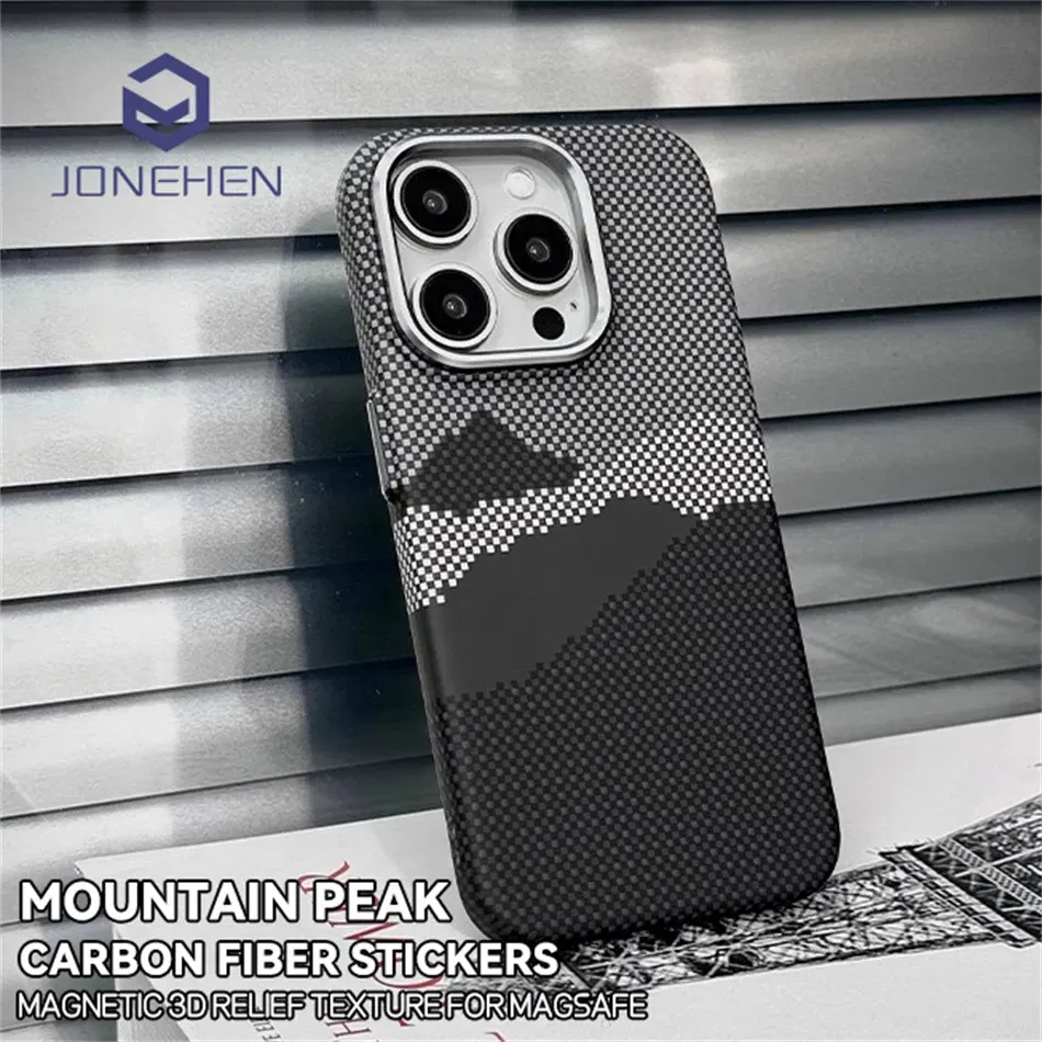 Color: black, Material: Silicon - Luxury Alloy Lens 3D Relief Peak Carbon Fibre Pattern Case For iPhone 13 14 15 16 Pro Max Slim Shockproof PC Cover For Magsafe