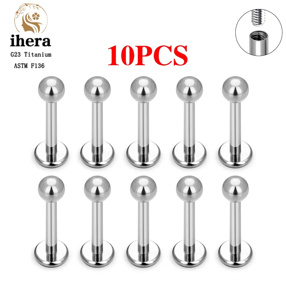 Metal color: Light Yellow Color, Ships From: CHINA, Main Stone Color: green - 10PCS G23 Titanium Labret Piercing Lip Ring 16G F136 Internal Thread Nose Stud Earring Tragus Helix Cartilage Piercing Jewelry