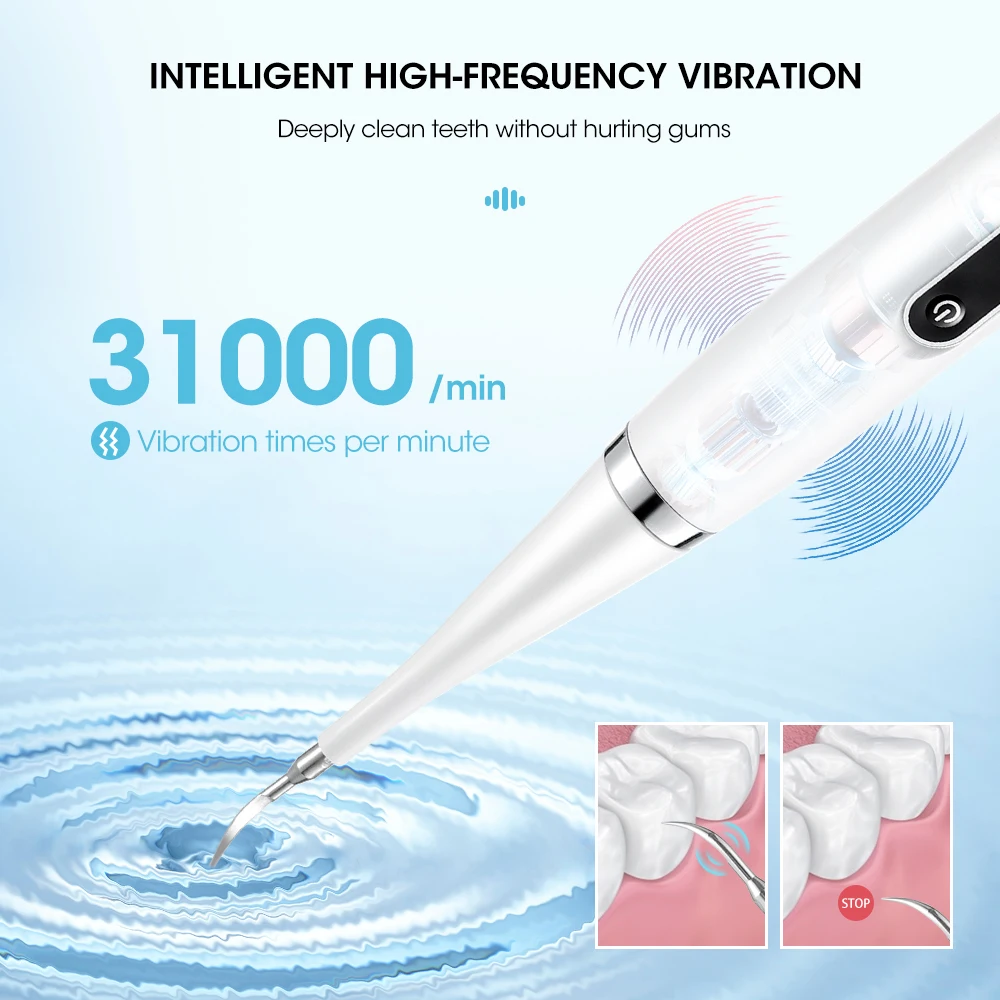Color: Red - Electric Teeth Cleaner Dental Scaling Tooth Whitening and Cleaning Device IPX6 Waterproof Stains Remover Oral Care USB Charging