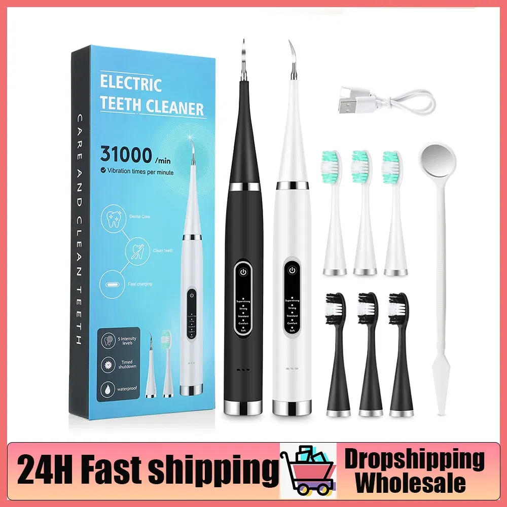 Color: Red - Electric Teeth Cleaner Dental Scaling Tooth Whitening and Cleaning Device IPX6 Waterproof Stains Remover Oral Care USB Charging