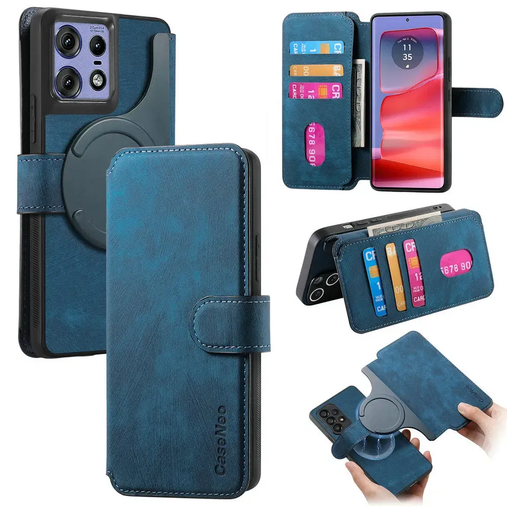 Color: SKY BLUE, Material: ABS - Edge 50 60 Fusion 5G Flip Case For Motorola Edge 60 Pro 2In1 Detachable Leather Wallet Funda Moto Edge 50 Neo 60 Pro S50 Cover