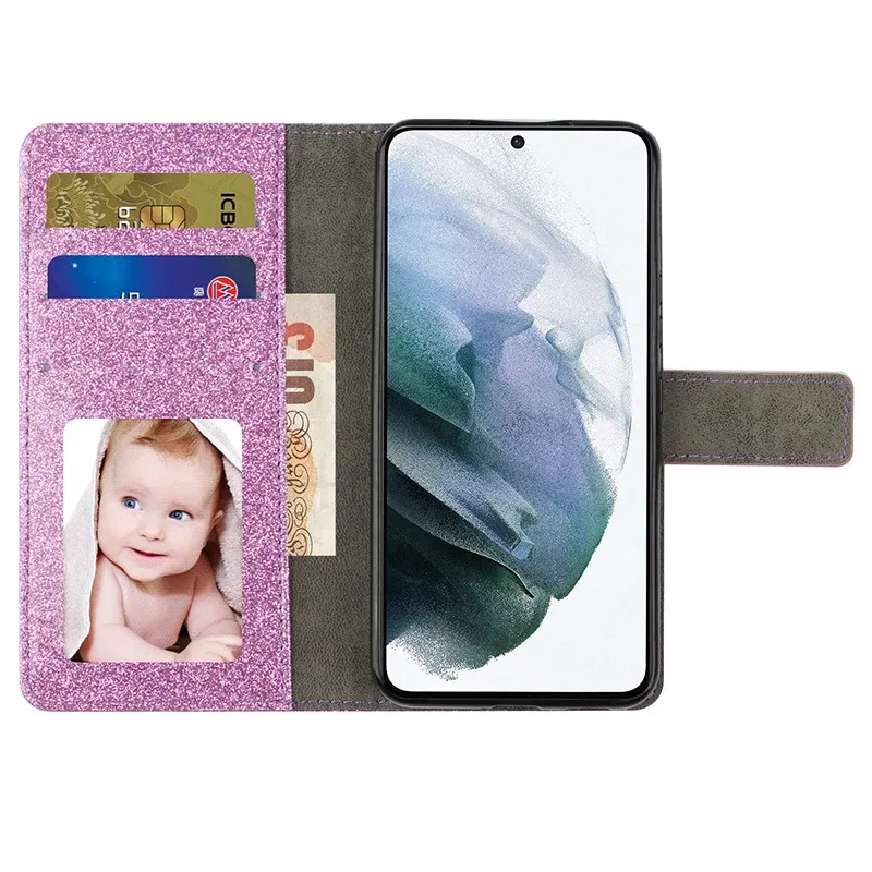 Color: Rose, Material: EVA - Wallet Glitter Case For Samsung Galaxy S24 FE S23 Ultra S22 Plus S21 S20 A13 A14 A15 A16 A53 A54 A55 A34 Flip Luxury Leather
