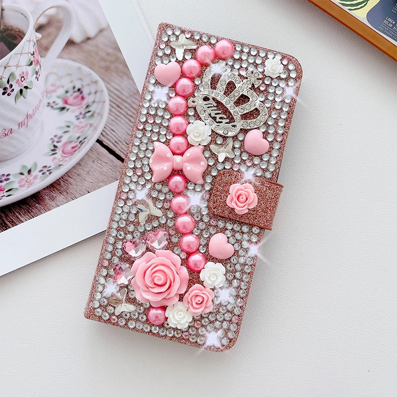 Color: Rose, Material: EVA - Wallet Glitter Case For Samsung Galaxy S24 FE S23 Ultra S22 Plus S21 S20 A13 A14 A15 A16 A53 A54 A55 A34 Flip Luxury Leather