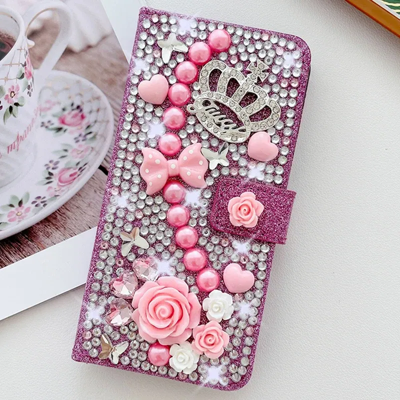 Color: Rose, Material: EVA - Wallet Glitter Case For Samsung Galaxy S24 FE S23 Ultra S22 Plus S21 S20 A13 A14 A15 A16 A53 A54 A55 A34 Flip Luxury Leather
