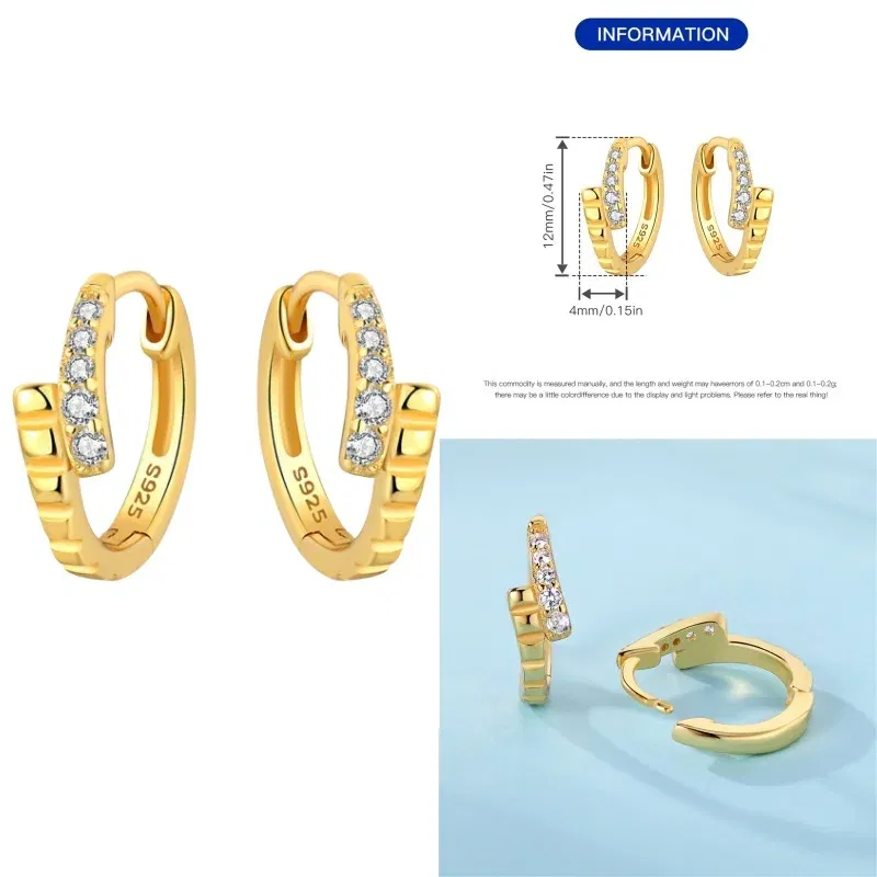 Gem Color: silver - New 100% 925 Sterling Silver Hoop Earrings Zircon High Quality For Women's Girl Wedding Fine Jewelry Accessories Party Gifts