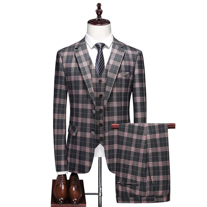 Color: Dark Grey, Size: XXXL - High-End Three-Piece Men's Wedding Suit with Vest And Trousers Fashion Business Casual Groom's Dress All-In-One