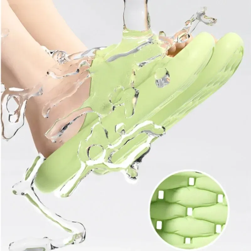 Color: GRAY, Shoe Size: 44 - Bathroom House Slippers Leaking Quick-Drying Shower Slipper Light Weight Waterleaky Beach Flip Flops Women Swimming Slides