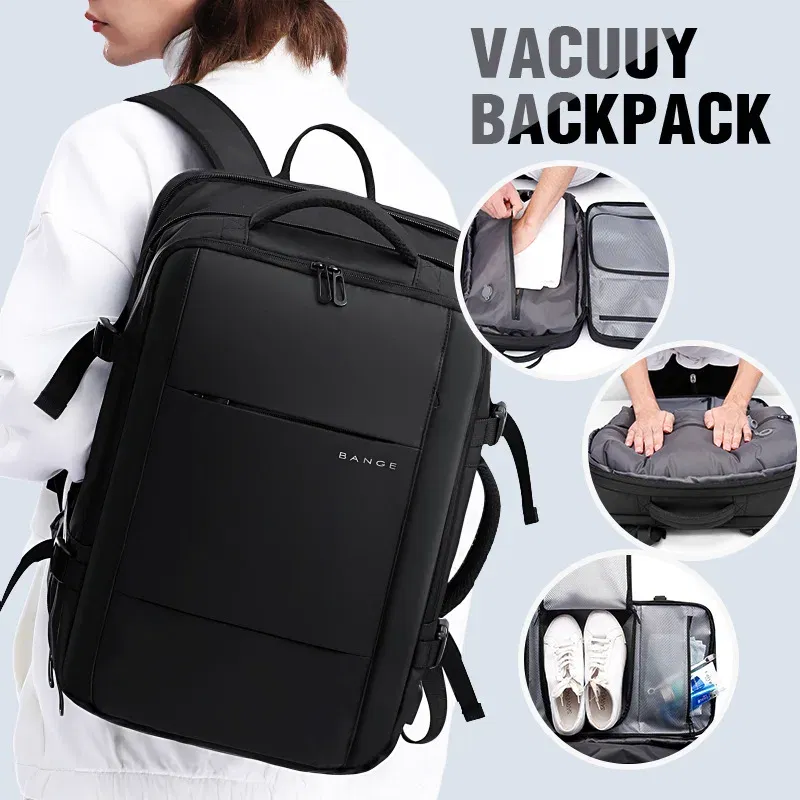 Color: Blue - Bange Travel Men 15.6 inch Laptop Backpack vacuum compression Backpack Business school Backpack expandable outdoor backpack