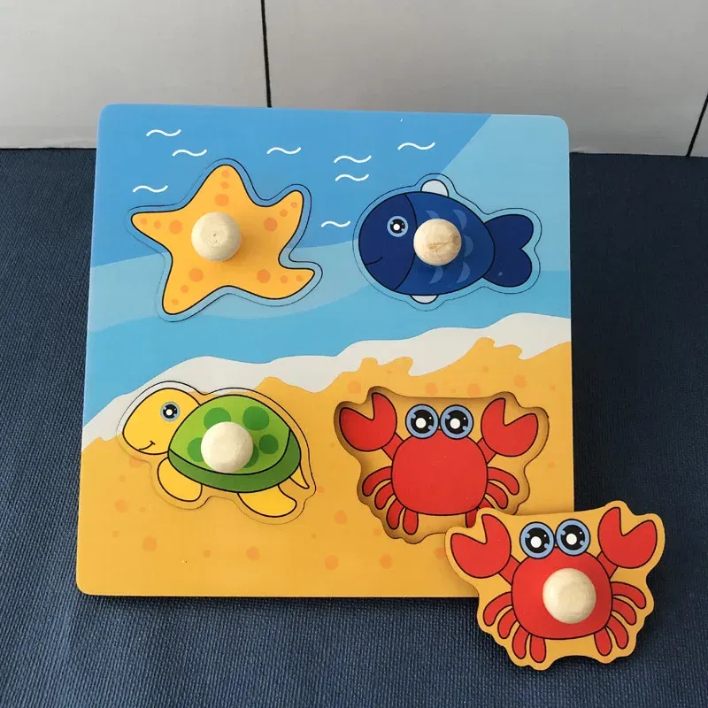 Color: Silver - Baby Wooden Puzzles Montessori Toys 1 2 Years Toddler Toys Hand Grab Board Alphabet Number Cognition Learning Educational Toys