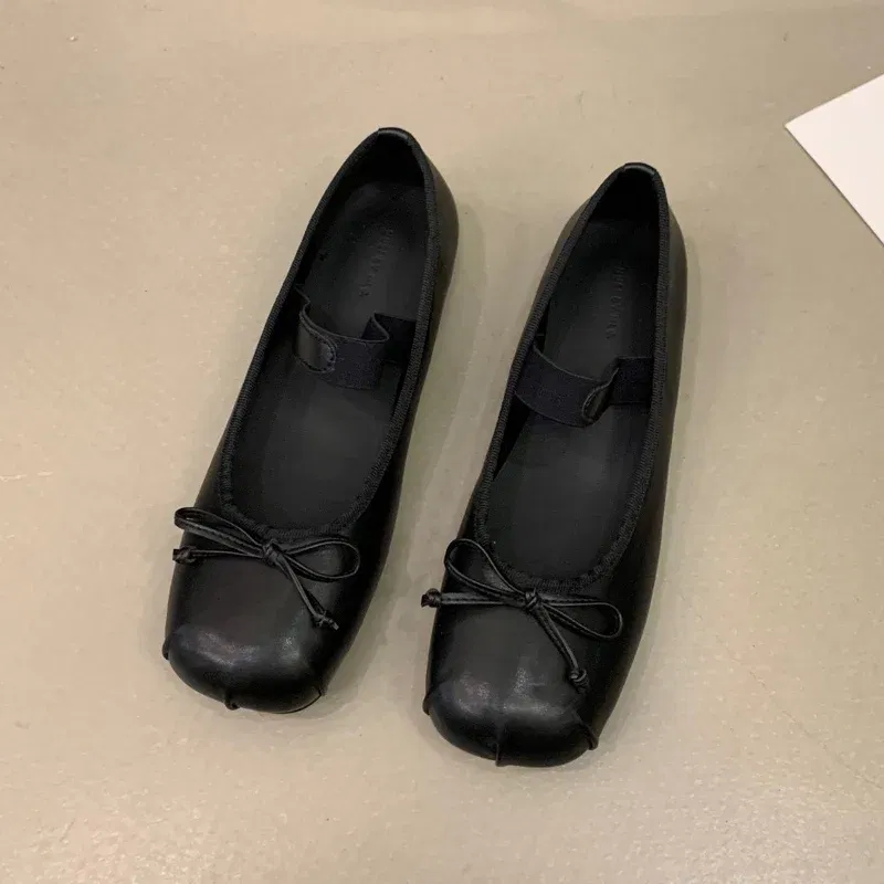 Color: black, Shoe Size: 36 - 2023Luxury Satin Silk Ballet Shoes Woman Classic Square Toe Bowtie Elastic Band Ballerina Flats Ladies Soft Loafers