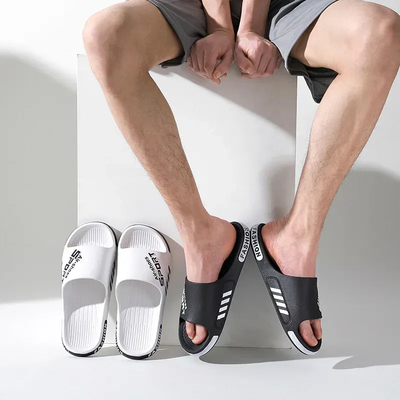 Color: Khaki, Shoe Size: 5.5 - Fashion Men's Slippers PVC Soft Sole Non-slip Slides Casual Outdoor Beach Flip Flops Home Bathroom Couples Slippers New Sandal